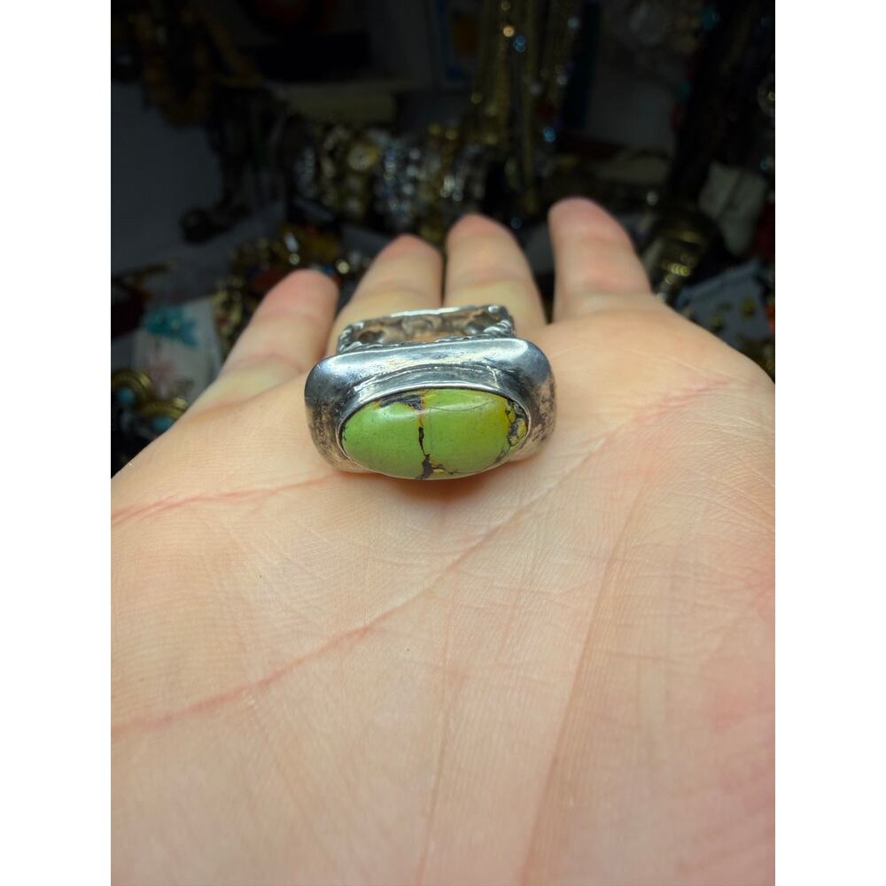 Dian Malouf Vintage Turquoise Ring Scroll Sterling Silver Sz 6.25 Artisan - Picture 3 of 7